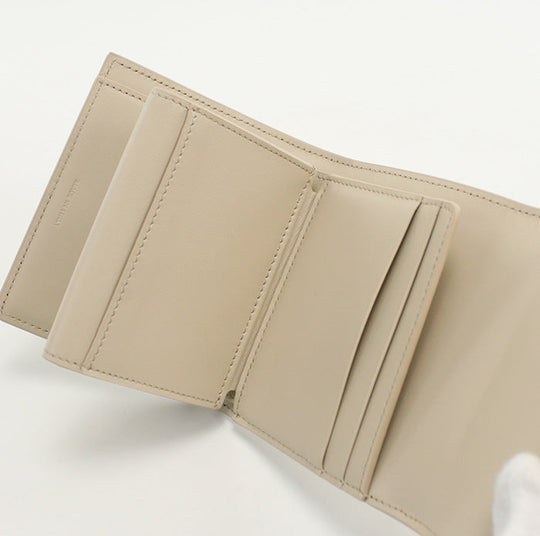 CELINE 10D78 3DPV Tri-fold wallet Triomphe Small flap wallet leather beige Women