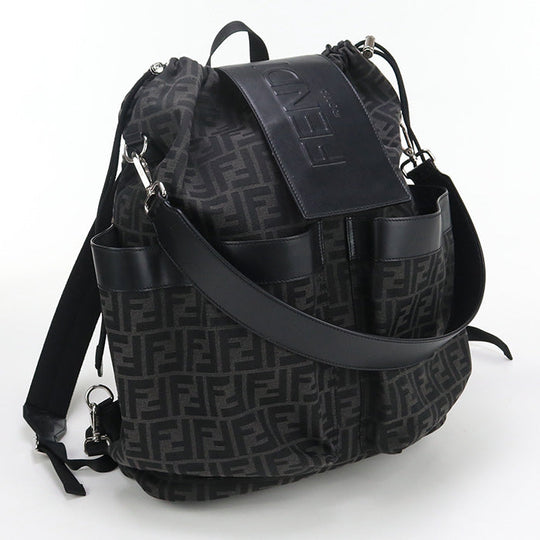 FENDI 7VZ056 AG0M Strike Large Backpack leather/Jacquard Black mens