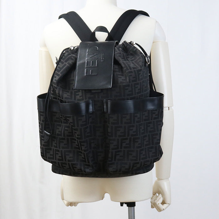 FENDI 7VZ056 AG0M Strike Large Backpack leather/Jacquard Black mens