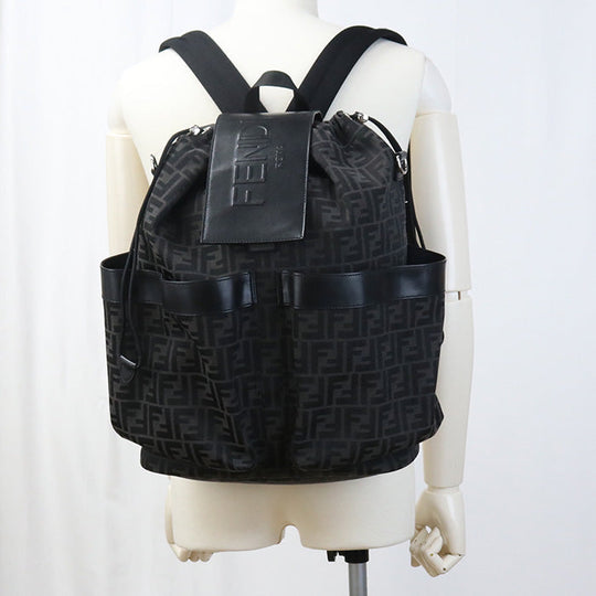 FENDI 7VZ056 AG0M Strike Large Backpack leather/Jacquard Black mens
