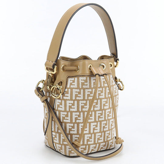 FENDI 8BS010 Handbag Mini Montresor 2WAY bag cotton, Raffia, Leather beige Women