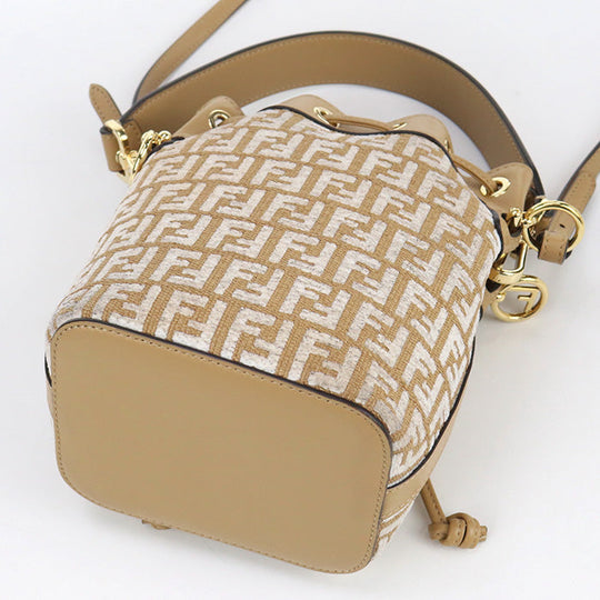 FENDI 8BS010 Handbag Mini Montresor 2WAY bag cotton, Raffia, Leather beige Women