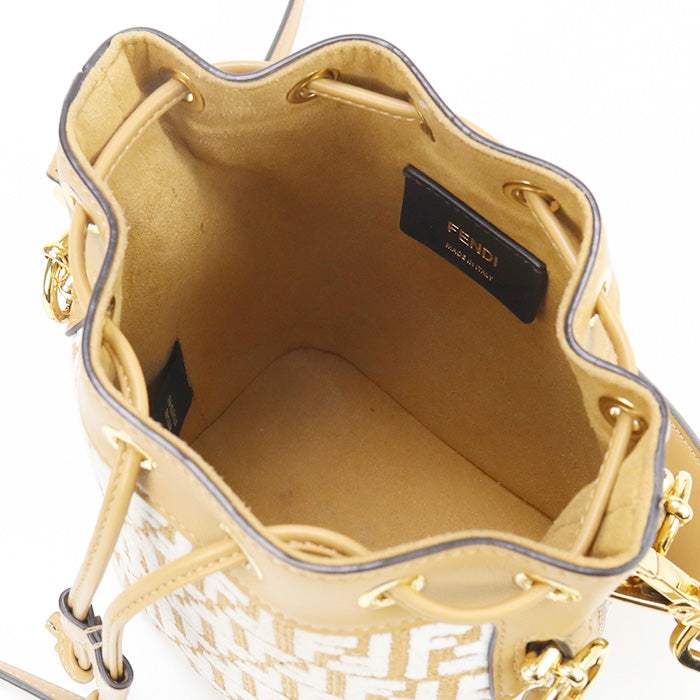 FENDI 8BS010 Handbag Mini Montresor 2WAY bag cotton, Raffia, Leather beige Women