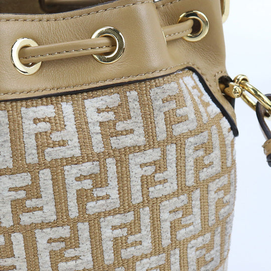 FENDI 8BS010 Handbag Mini Montresor 2WAY bag cotton, Raffia, Leather beige Women
