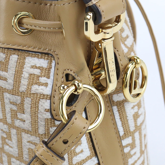 FENDI 8BS010 Handbag Mini Montresor 2WAY bag cotton, Raffia, Leather beige Women