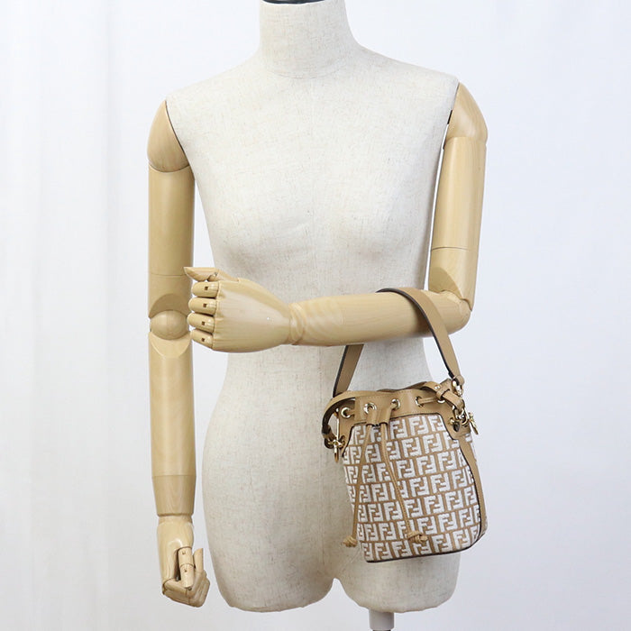 FENDI 8BS010 Handbag Mini Montresor 2WAY bag cotton, Raffia, Leather beige Women