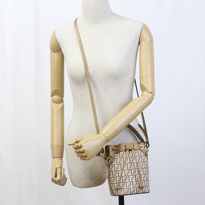 FENDI 8BS010 Handbag Mini Montresor 2WAY bag cotton, Raffia, Leather beige Women