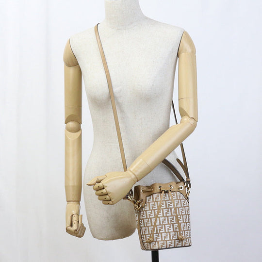 FENDI 8BS010 Handbag Mini Montresor 2WAY bag cotton, Raffia, Leather beige Women