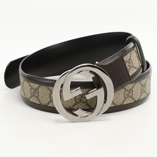 GUCCI 142931 belt Interlocking G Men's belt GG Supreme Canvas, leather beige mens
