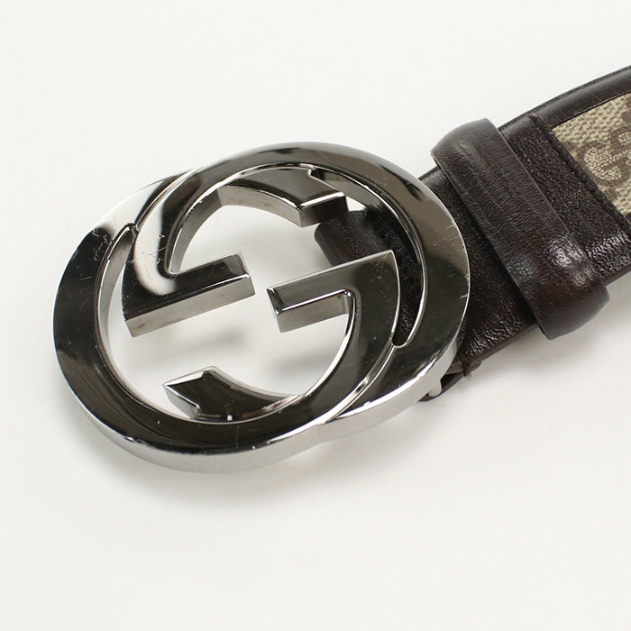 GUCCI 142931 belt Interlocking G Men's belt GG Supreme Canvas, leather beige mens