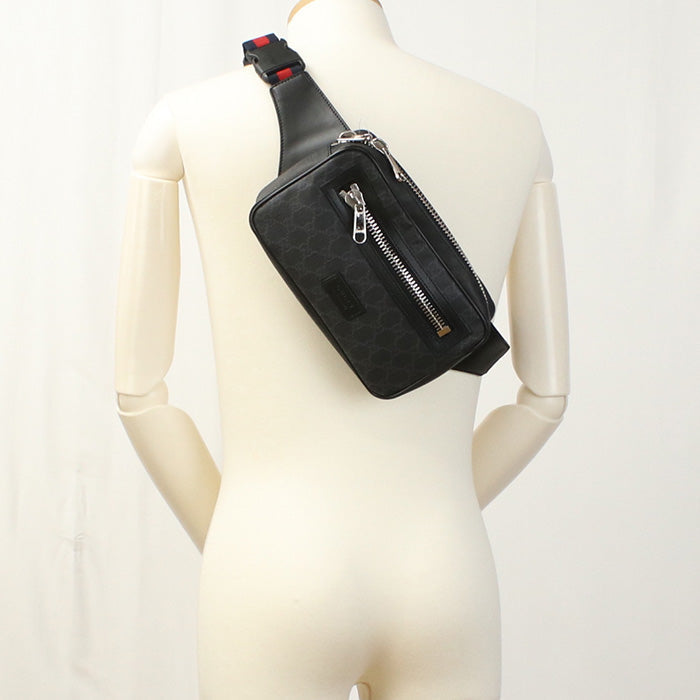 GUCCI 474293 Belt bag GG Supreme body bag PVC Black mens