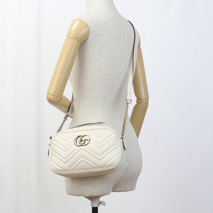 GUCCI 447632 Shoulder Bag GG Marmont Small Shoulder Bag/Quilted Pochette Bag leather white Women