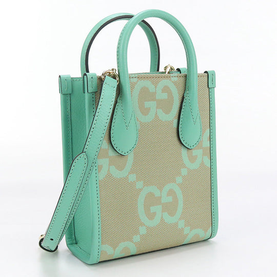 GUCCI 671623 Tote Bag Jumbo GG 2WAY MiniTote Bag GG canvas, leather green Women