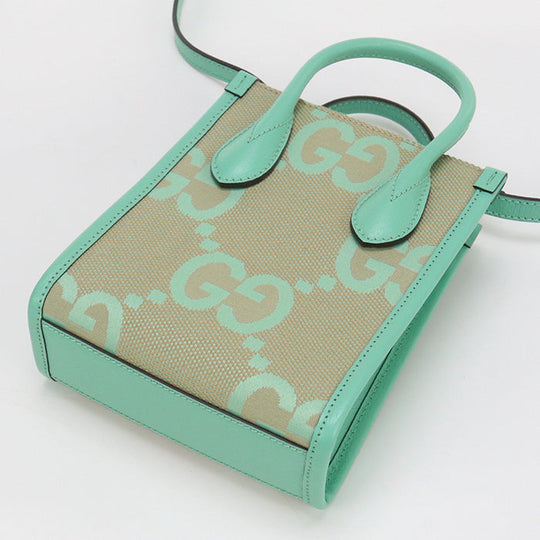 GUCCI 671623 Tote Bag Jumbo GG 2WAY MiniTote Bag GG canvas, leather green Women