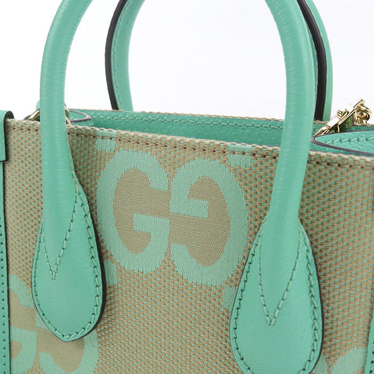 GUCCI 671623 Tote Bag Jumbo GG 2WAY MiniTote Bag GG canvas, leather green Women