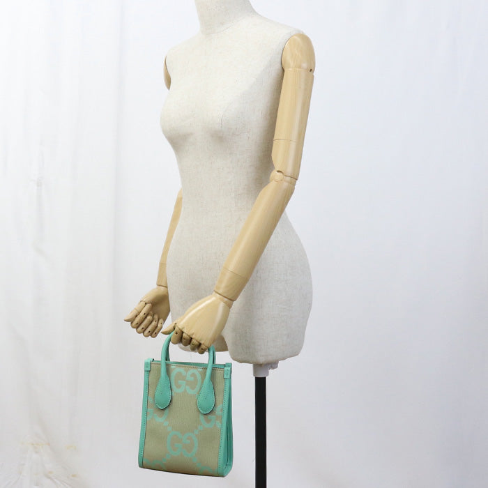GUCCI 671623 Tote Bag Jumbo GG 2WAY MiniTote Bag GG canvas, leather green Women