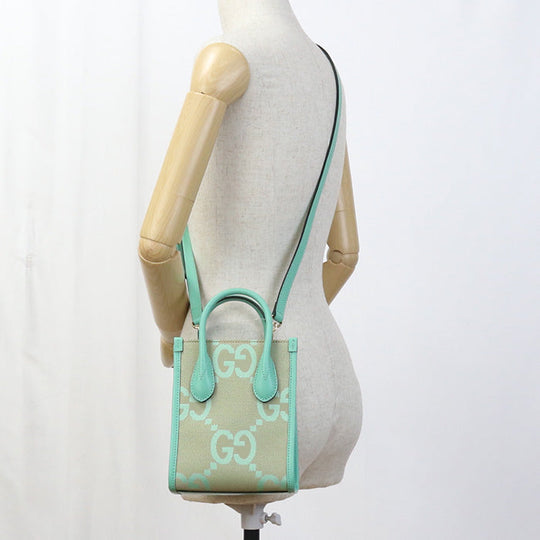 GUCCI 671623 Tote Bag Jumbo GG 2WAY MiniTote Bag GG canvas, leather green Women
