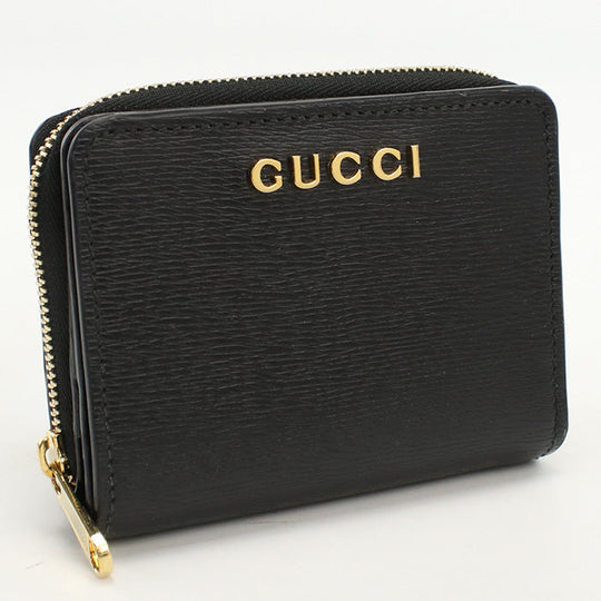 GUCCI 772639 0OP0N 1000 Bi-fold wallet Gucci Script Mini U-shaped zipper wallet leather black unisex