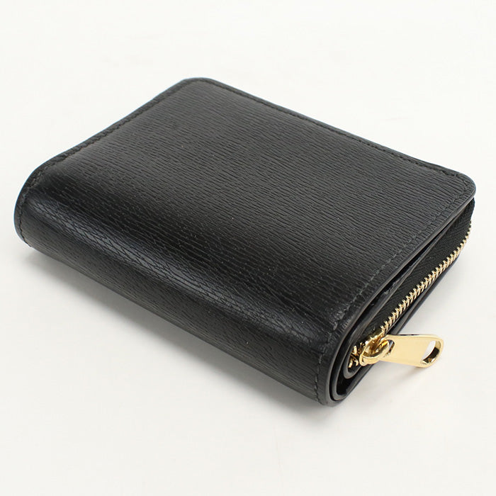 GUCCI 772639 0OP0N 1000 Bi-fold wallet Gucci Script Mini U-shaped zipper wallet leather black unisex