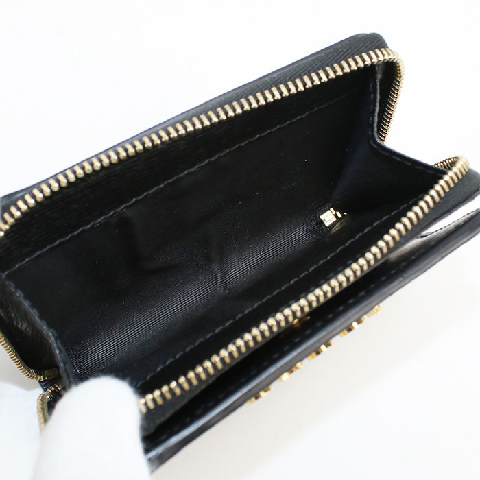 GUCCI 772639 0OP0N 1000 Bi-fold wallet Gucci Script Mini U-shaped zipper wallet leather black unisex