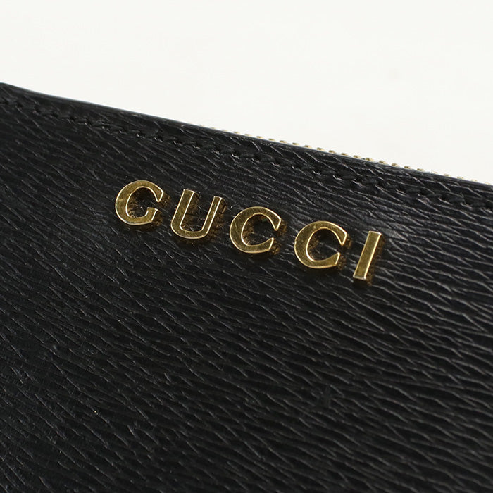 GUCCI 772639 0OP0N 1000 Bi-fold wallet Gucci Script Mini U-shaped zipper wallet leather black unisex