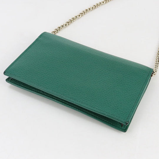 GUCCI 615523 Interlocking G Chain wallet leather Green Women