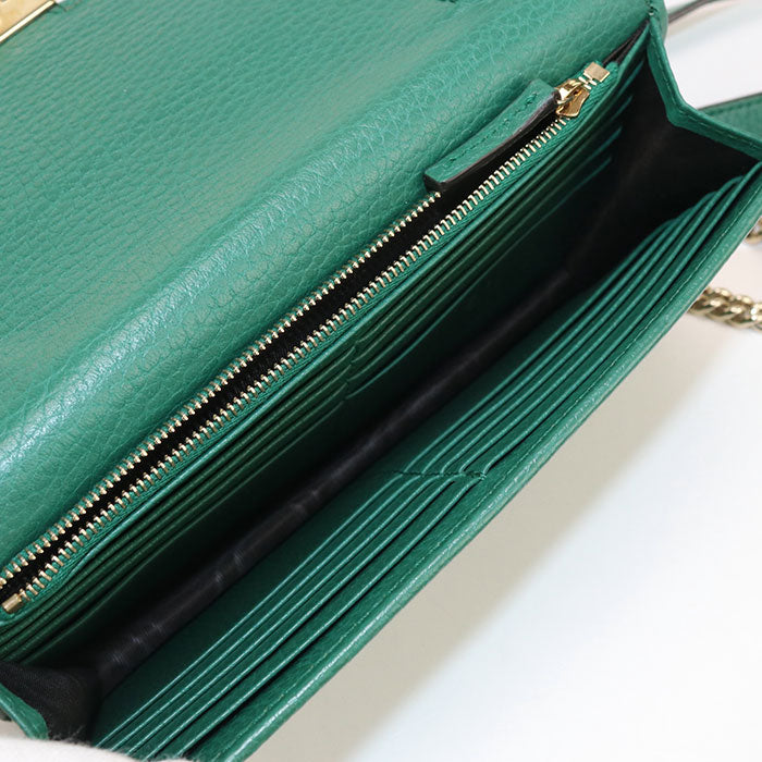 GUCCI 615523 Interlocking G Chain wallet leather Green Women