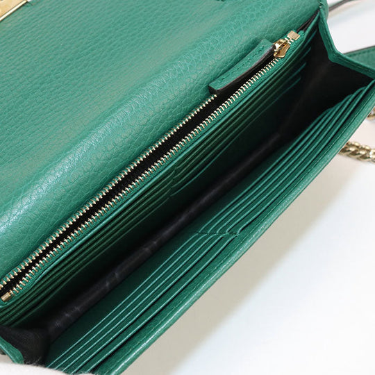 GUCCI 615523 Interlocking G Chain wallet leather Green Women