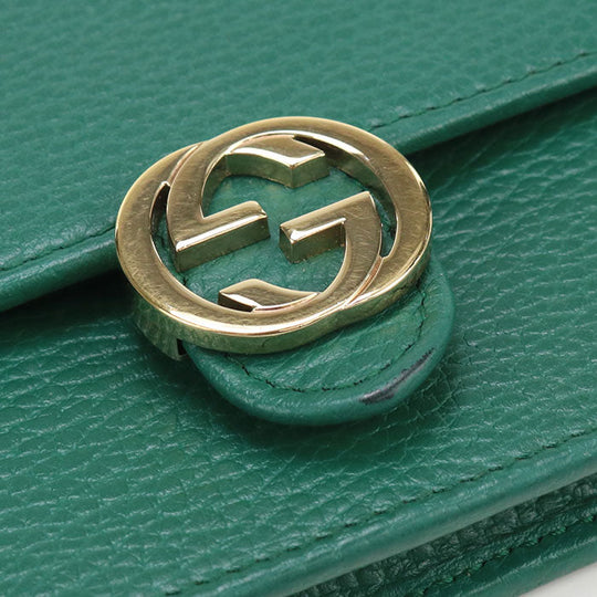 GUCCI 615523 Interlocking G Chain wallet leather Green Women