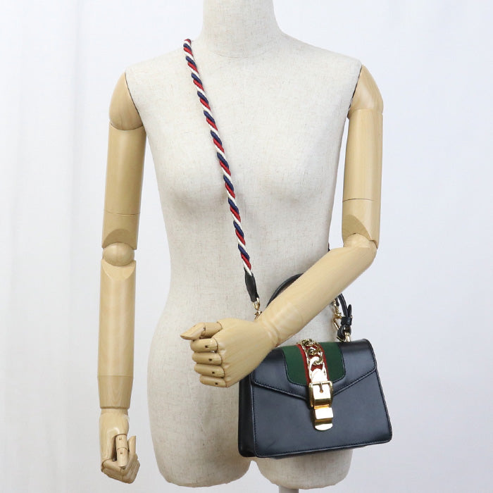 GUCCI 470270 Handbag Sylvie Sherry Line 2WAY handbag leather black Women