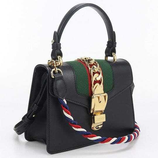 GUCCI 470270 Handbag Sylvie Sherry Line 2WAY handbag leather black Women