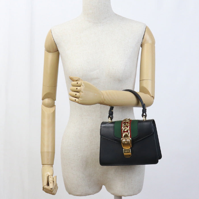 GUCCI 470270 Handbag Sylvie Sherry Line 2WAY handbag leather black Women