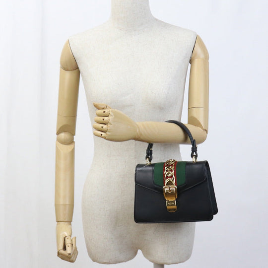 GUCCI 470270 Handbag Sylvie Sherry Line 2WAY handbag leather black Women