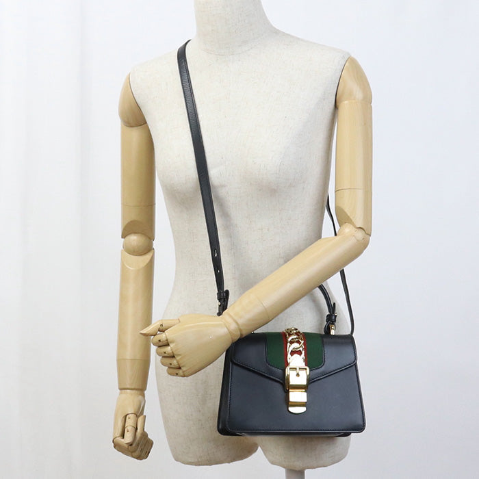 GUCCI 470270 Handbag Sylvie Sherry Line 2WAY handbag leather black Women