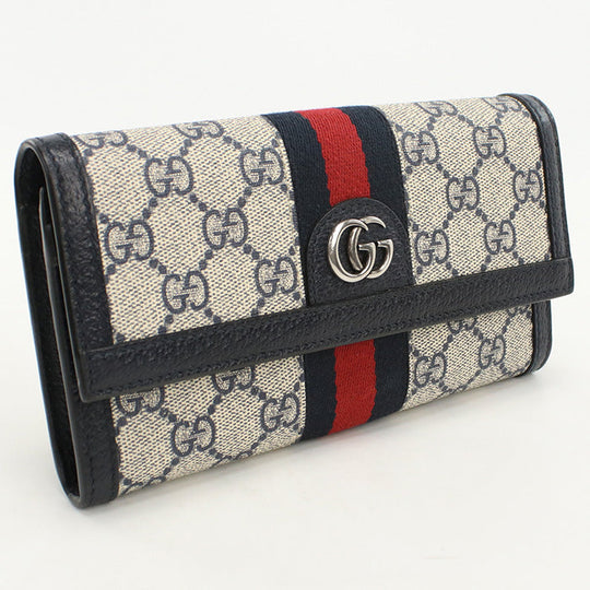 GUCCI 523153 GG Continental Ofidia Long wallet GG Supreme Navy Women