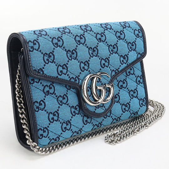 GUCCI 474575 Quilted GG Marmont Diagonal Shoulder Bag canvas/leather blue Women