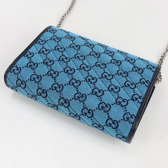 GUCCI 474575 Quilted GG Marmont Diagonal Shoulder Bag canvas/leather blue Women