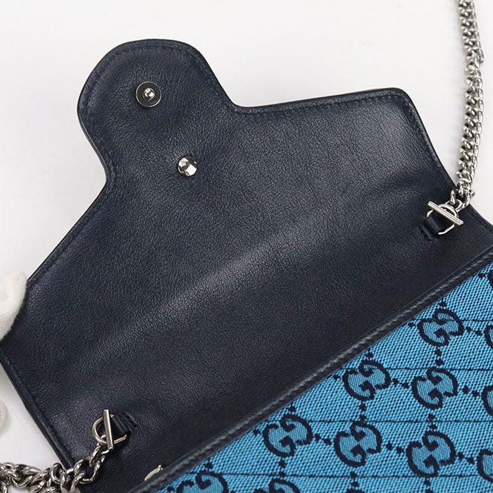 GUCCI 474575 Quilted GG Marmont Diagonal Shoulder Bag canvas/leather blue Women