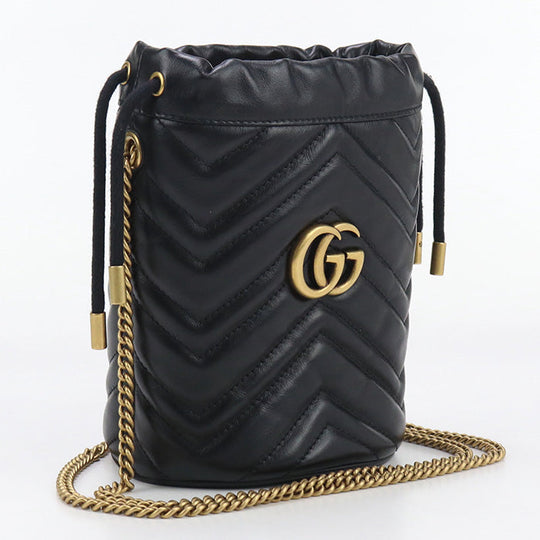 GUCCI 575163 Shoulder Bag GG Marmont Mini bucket bag Quilted leather black Women