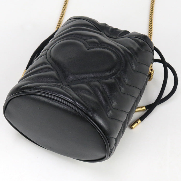 GUCCI 575163 Shoulder Bag GG Marmont Mini bucket bag Quilted leather black Women