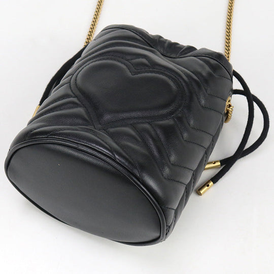 GUCCI 575163 Shoulder Bag GG Marmont Mini bucket bag Quilted leather black Women