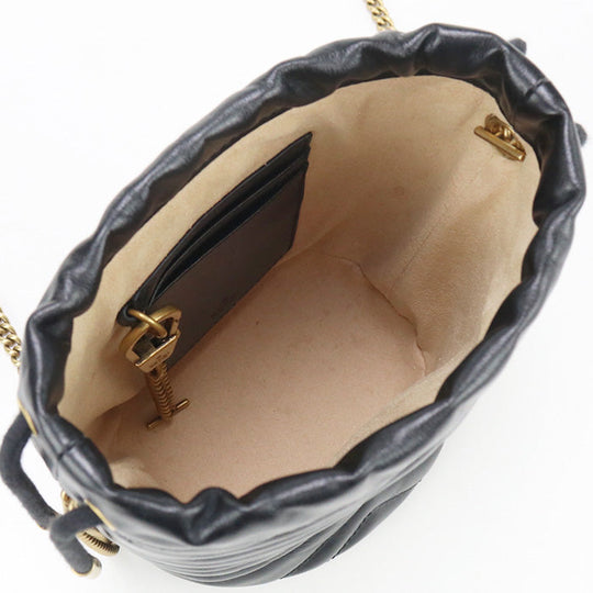 GUCCI 575163 Shoulder Bag GG Marmont Mini bucket bag Quilted leather black Women
