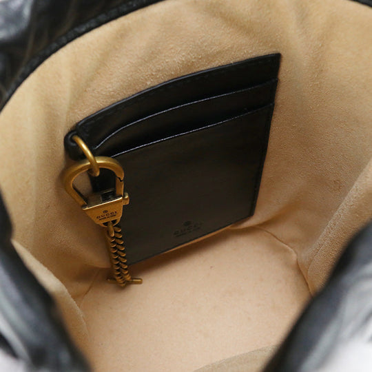GUCCI 575163 Shoulder Bag GG Marmont Mini bucket bag Quilted leather black Women