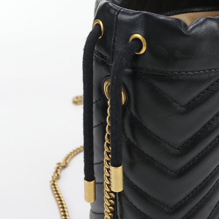 GUCCI 575163 Shoulder Bag GG Marmont Mini bucket bag Quilted leather black Women