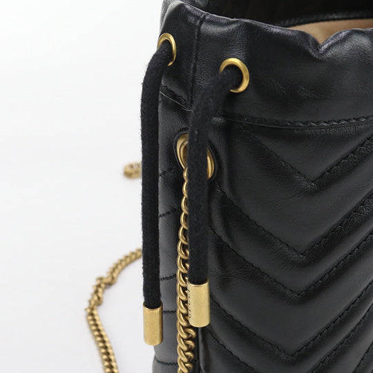 GUCCI 575163 Shoulder Bag GG Marmont Mini bucket bag Quilted leather black Women