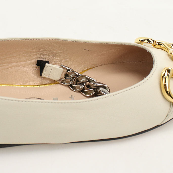 GUCCI 621161 pumps Horsebit Chain pointed toe flats leather white Women