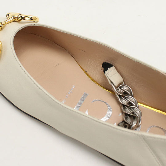 GUCCI 621161 pumps Horsebit Chain pointed toe flats leather white Women