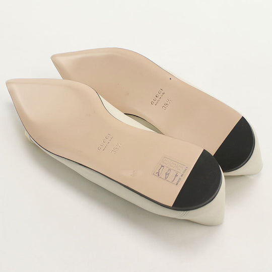 GUCCI 621161 pumps Horsebit Chain pointed toe flats leather white Women