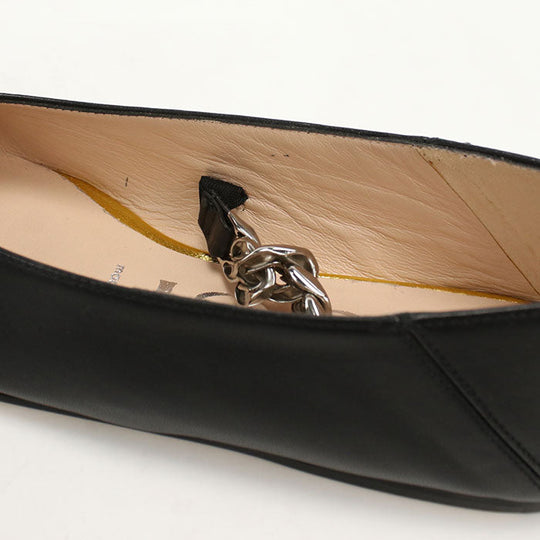 GUCCI 621161 pumps Horsebit Chain pointed toe flats leather black Women