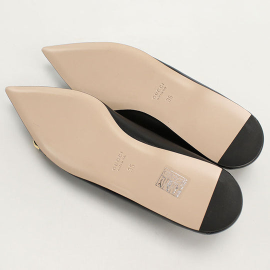 GUCCI 621161 pumps Horsebit Chain pointed toe flats leather black Women